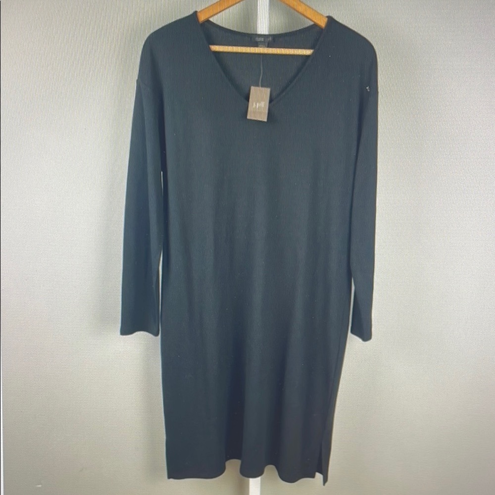 Black V-Neck Long Sleeve Dress